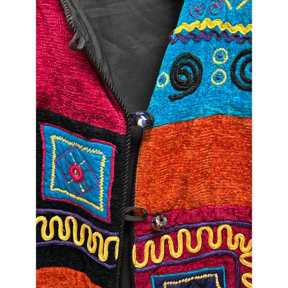 VTG Allure Patchwork Sweater Jacket M Art to Wear Button Up Multicolor - Picture 6 of 7